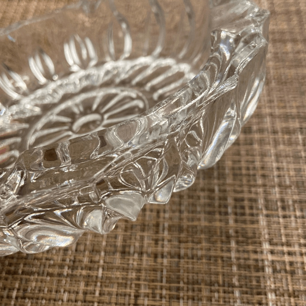 Pressed Glass Ashtray with Center Daisy Flower and Scalloped Edges