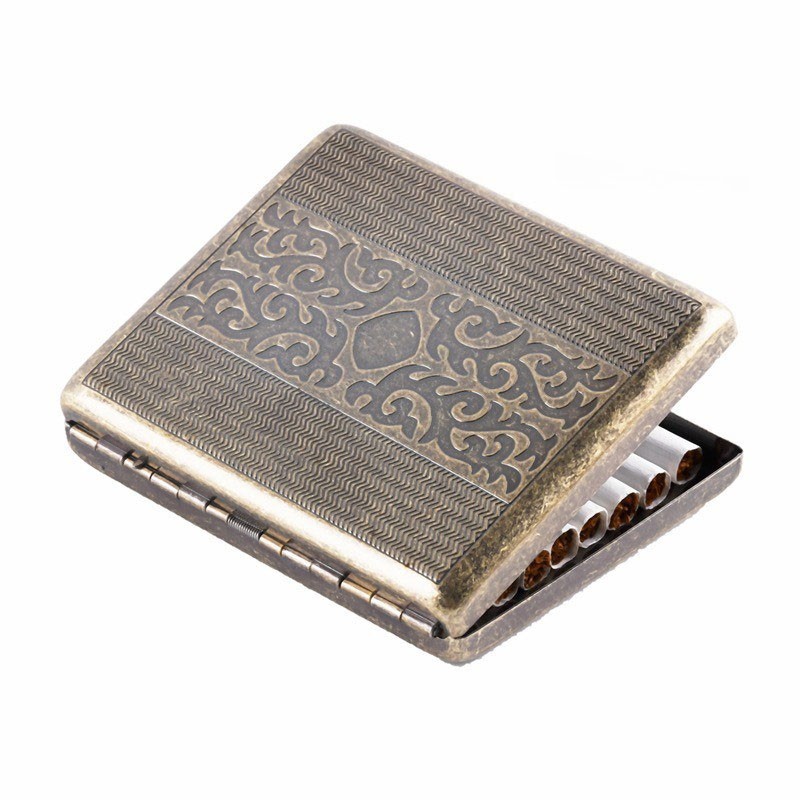 Vintage Metal Cigarette Case 20 Cigarettes Ultra-Thin Iron Holder Men Portable#