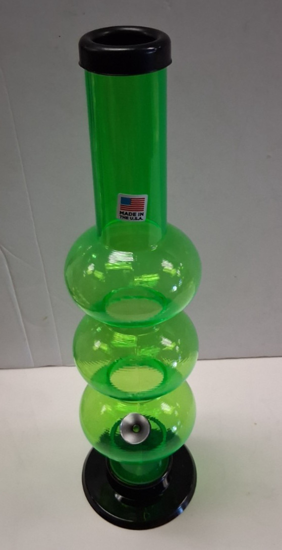 12″ ACRYLIC PLASTIC TRIPLE BUBBLE BONG WATER PIPE HOOKAH THUMB CARB LIGHT GREEN