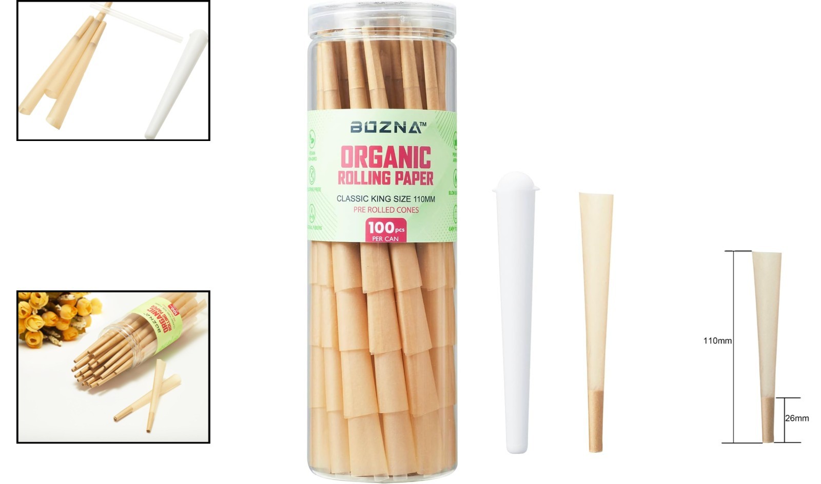 Convenient 100 ct Organic King Size Pre-Rolled Cones – Slow Burn & Sturdy Seal