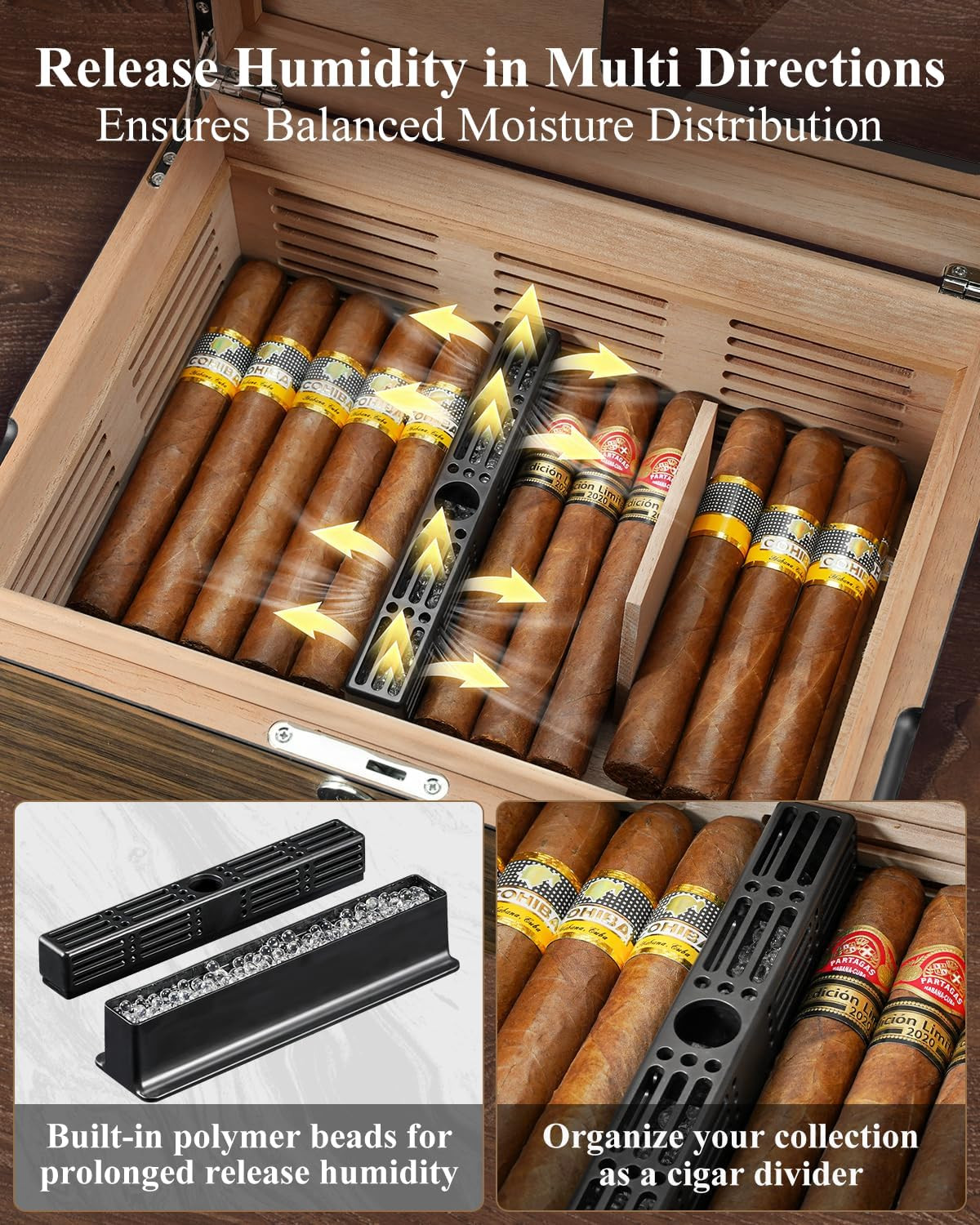 Cigar Humidor Box with Ventilation Grid – Holds up to 120 Cigars, Spanish Cedar