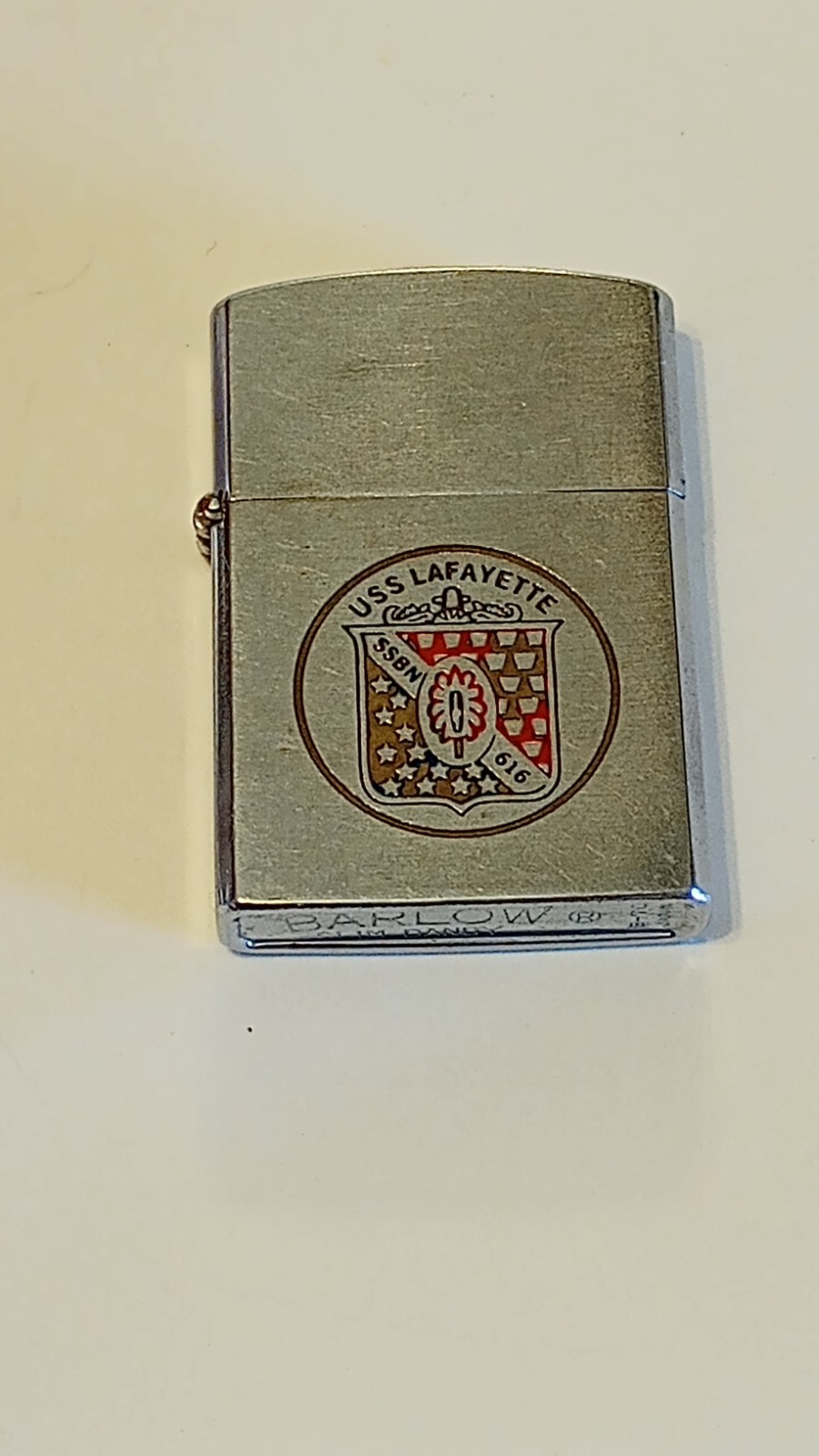 Barlow Slim Dandy Silver USS Lafayette Vintage Collectible Rare Pocket Lighter
