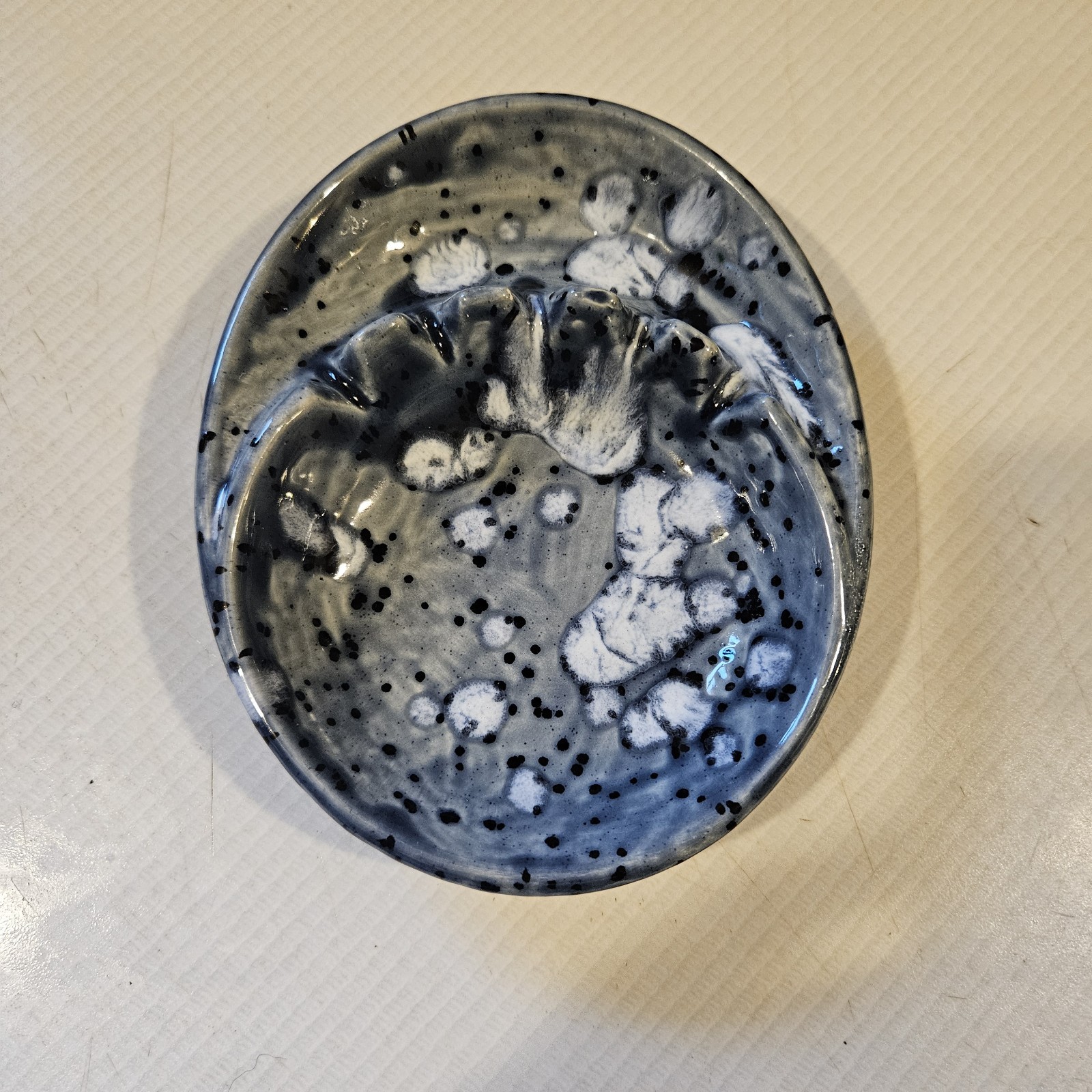 Ceramic Ashtray Speckled Blue Oval