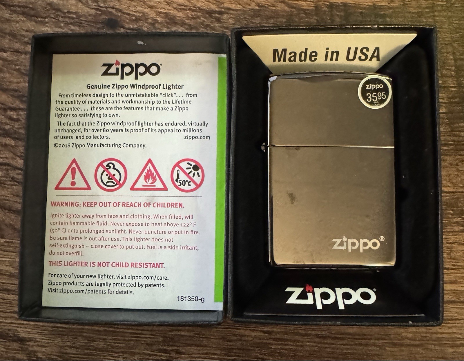 Zippo Ebony Windproof Lighter With Zippo Logo, # 24756ZL, New In Box