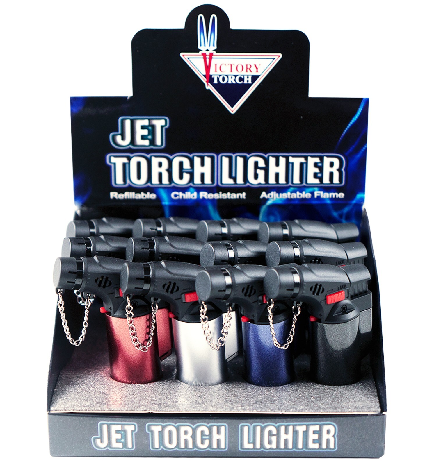 (12) Side Torch Lighter Adjustable Windproof Butane Refillable Metal Finished