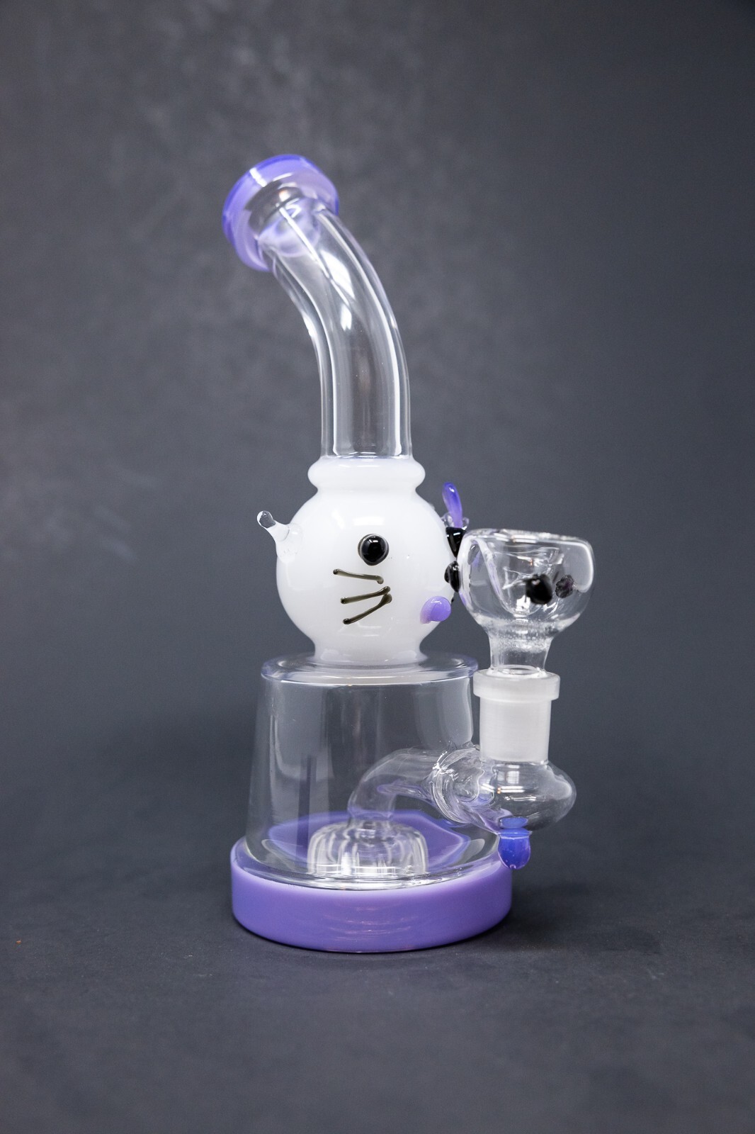 Hookah Water Pipe Glass 9″ Purple Kitty Shower Bend Glass Tobacco Bong