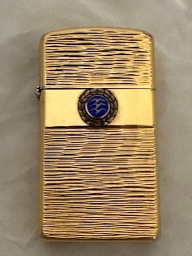 Rare Zippo Slim Golden Elegance Horizontal Bark w/FAI Silver C Glider Pilot Embl