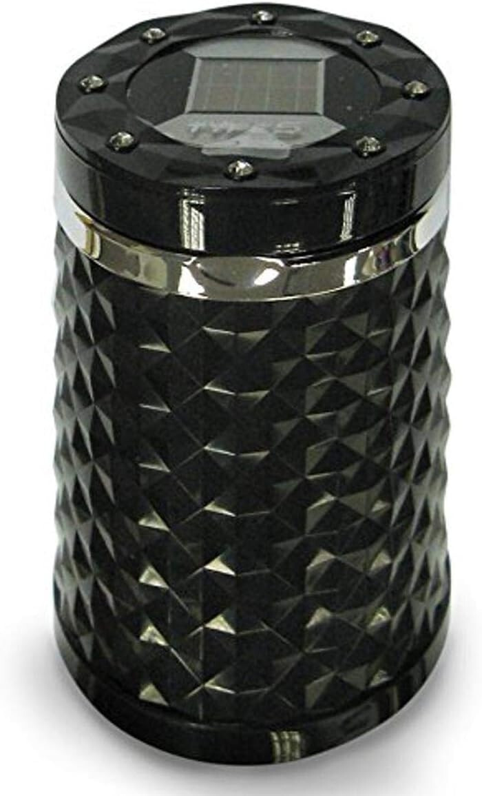 TYPE-S BLACK DIAMOND PRINT CAR ASH TRAY ASHTRAY WITH SOLAR POWER LED LIGHT LID