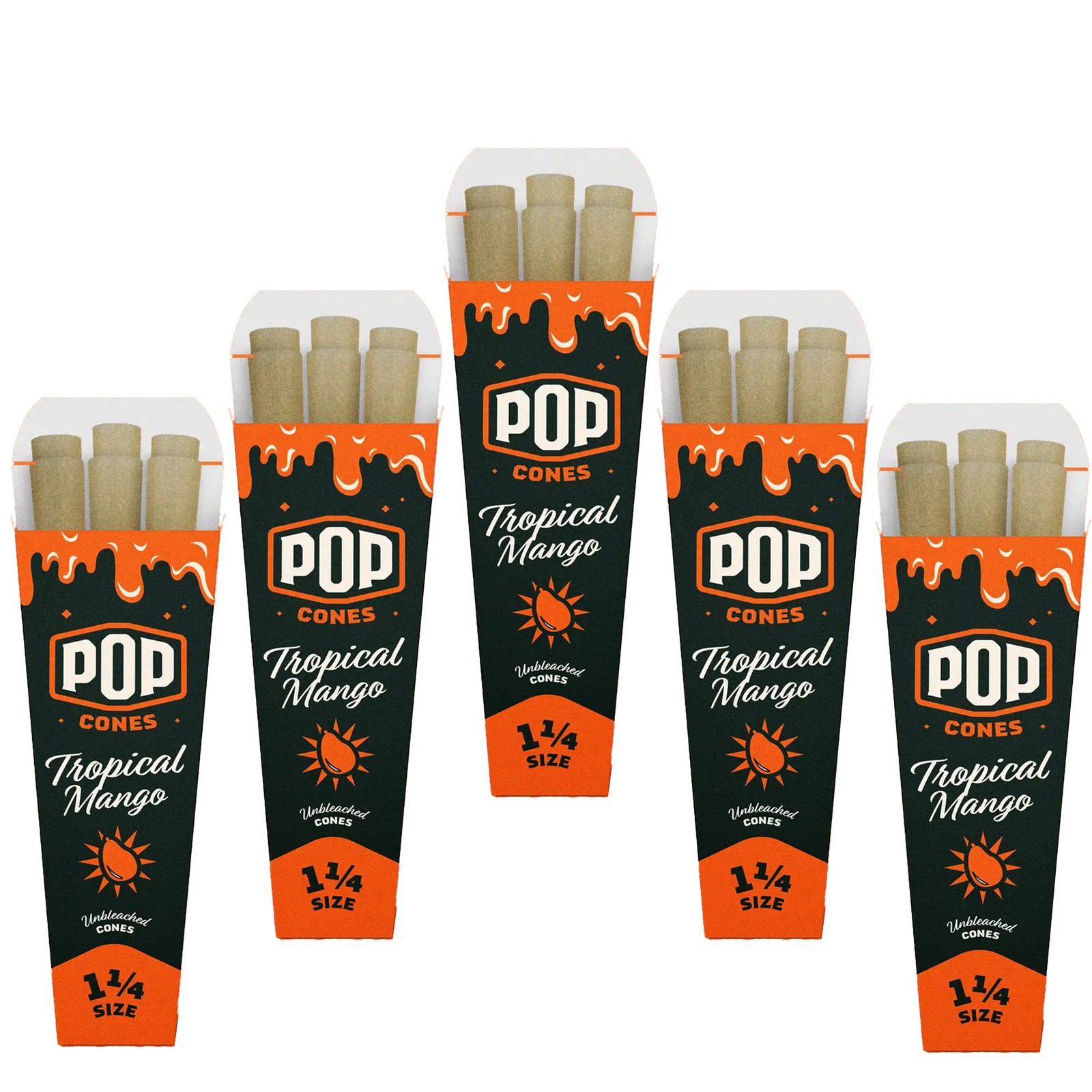 Pop Cones Unbleached 1 1/4 Cones – Tropical Mango – 5 Pack