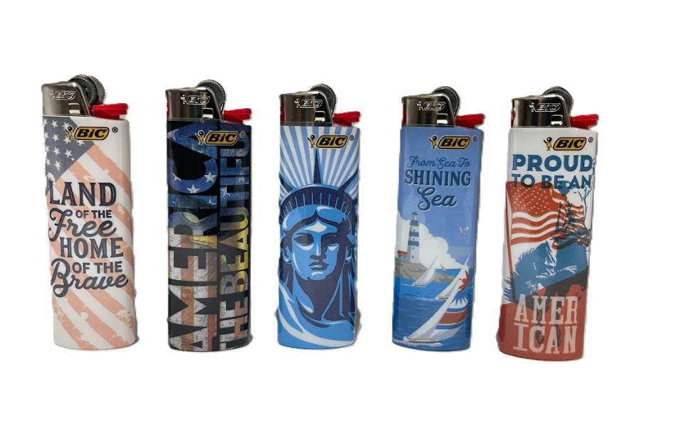 BIC Printed Lighters – PATRIOT Collection | 5-Count | Brand New | Free Shipping