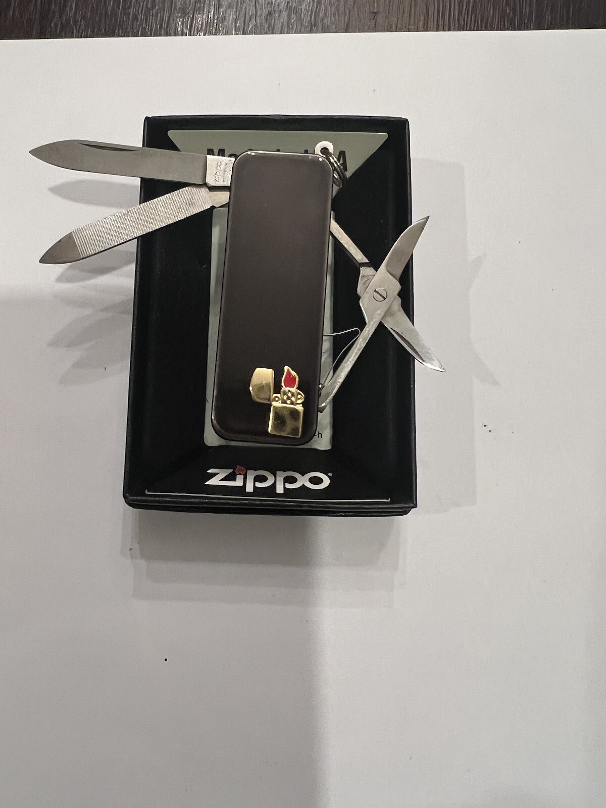 Zippo Knife Fancy Ebony Emblem Design With Scissor