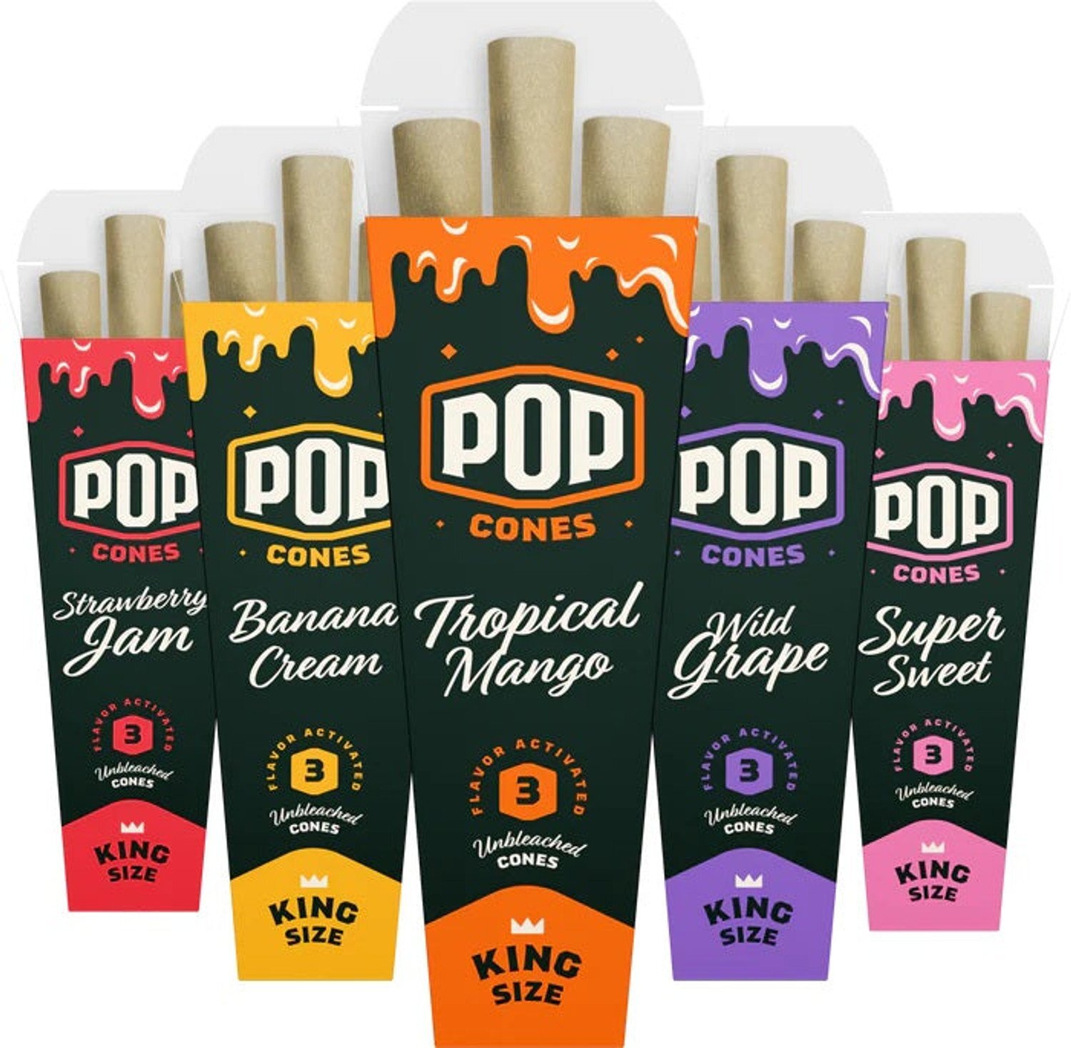 5 Pack Pop Cones Variety Packs Unbleached – King Size
