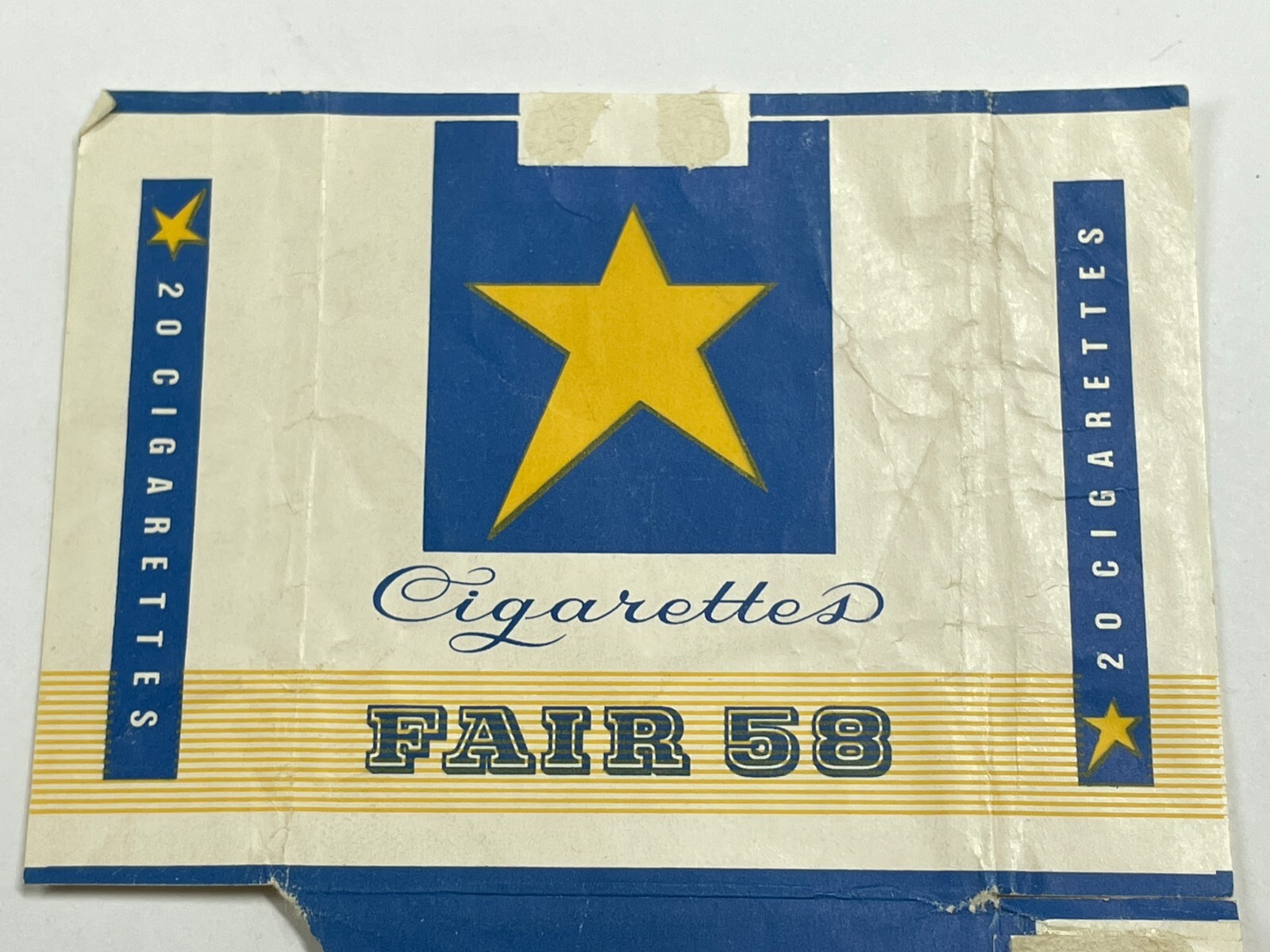 A) VTG Used Empty Cigarette Pack Paper Label Wrapper FAIR 58 Belgium 1958