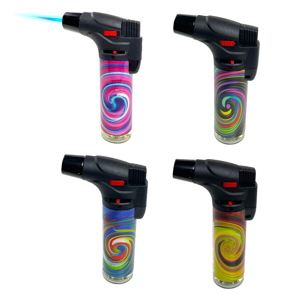 4 Pack Jumbo 4″ Jet Flame Torch Gun Lighter Refillable Lockable color Swirl