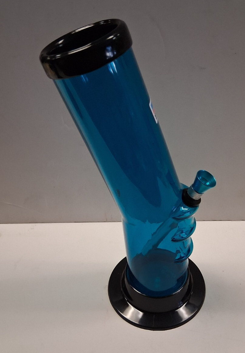 9″ ACRYLIC PLASTIC BENT HANDGRIP HOOKAH WATER PIPE BONG THUMB CARB 2″M AQUA BLUE
