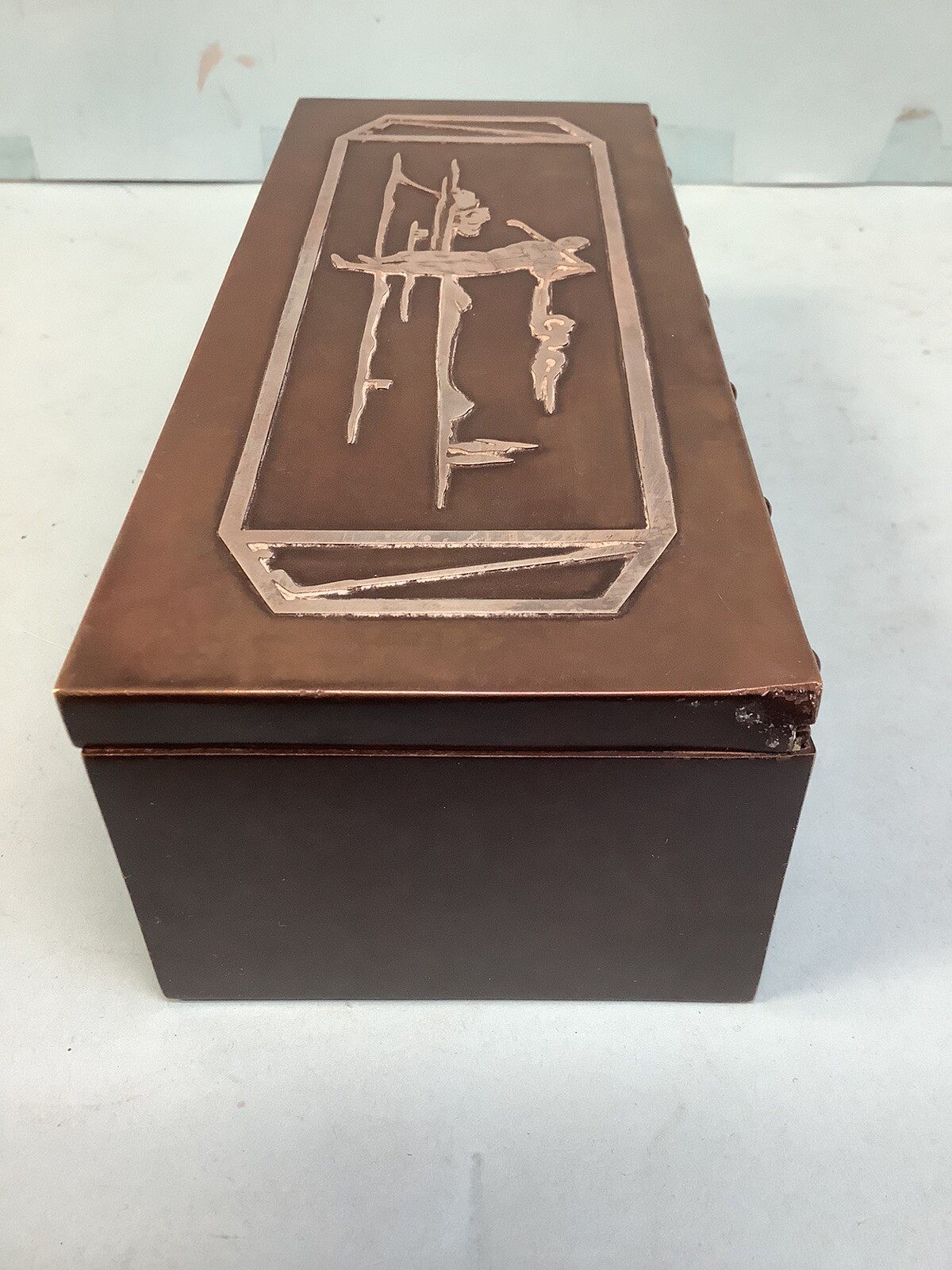 Golfer Cigar Humidor Silver Inlay on Bronze 8.5”x3.5”x2.5”