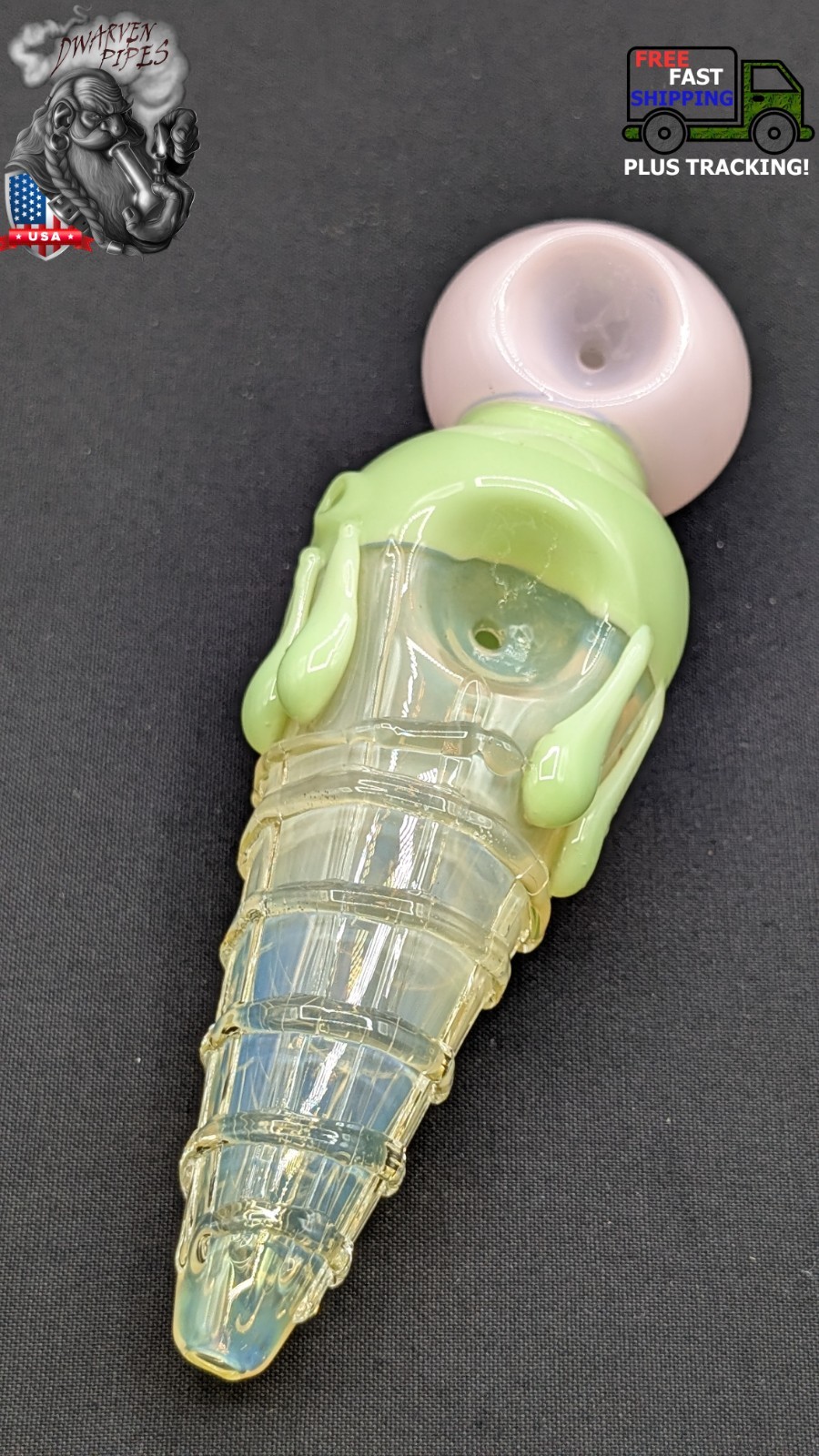 5.5″ Tobacco Smoking Bowl Pipe Glass Hand Pipes Ice Cream Cone Dual Bowls