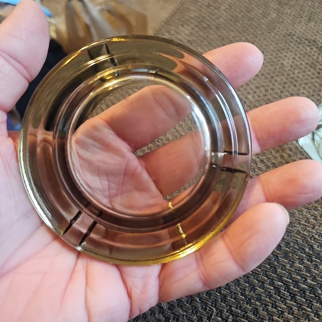 LOT OF 2 VINTAGE GLASS ASHTRAYS Amber Clear 4″ Round Thick 6 Sided