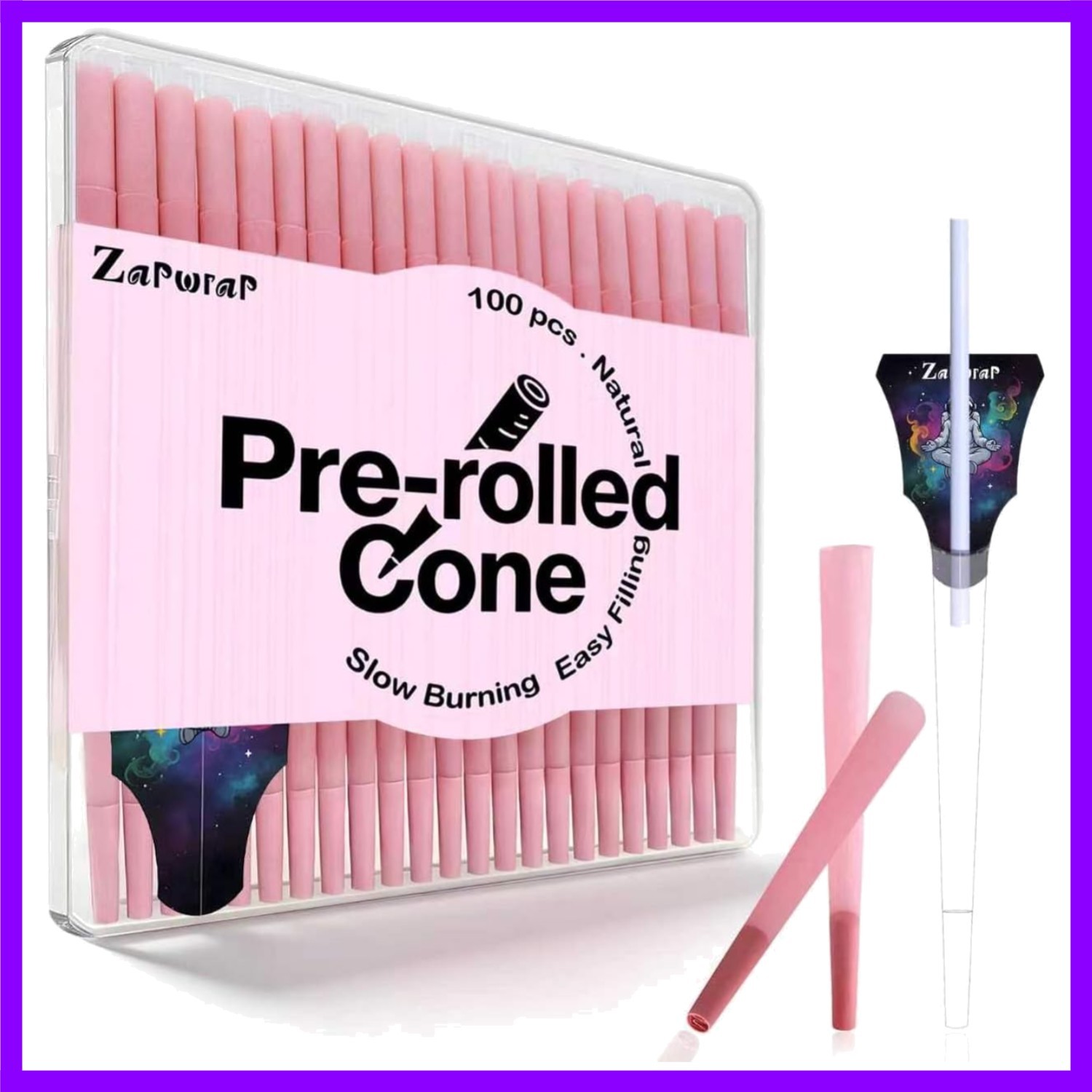 100 PACK Pink Cones Rolling Paper | King Size | 108mm | Pre Rolled Cones with.