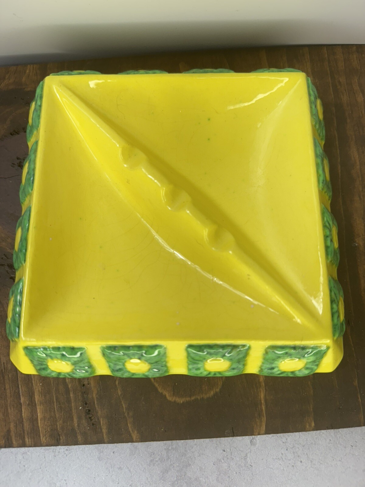 Vintage MCM handcrafted square ceramic daisy flower ashtray studio pottery