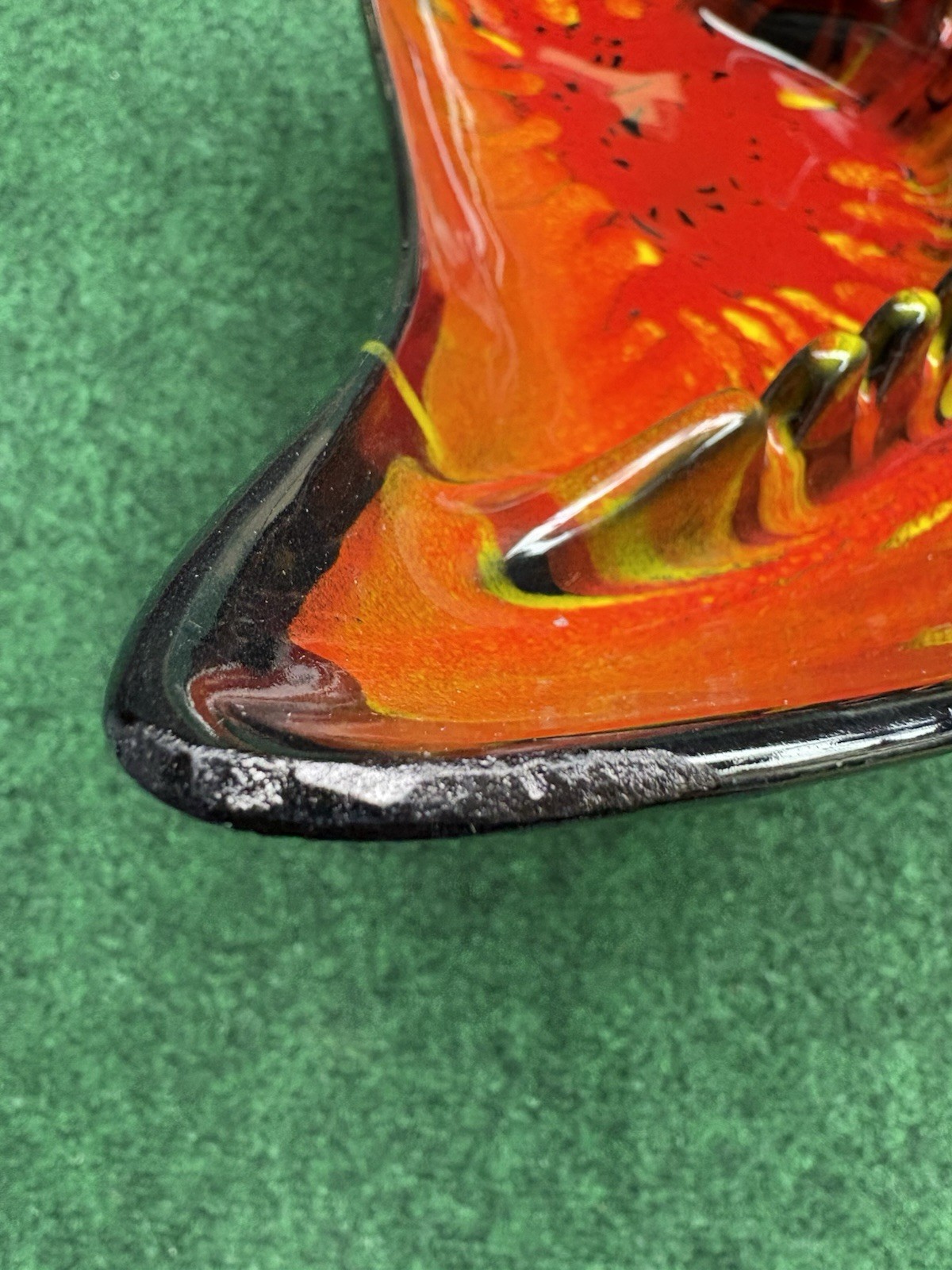 Vtg MCM Cali Pottery Ashtray Drip Atomic Lava Glaze Black Red Orange Ceramic
