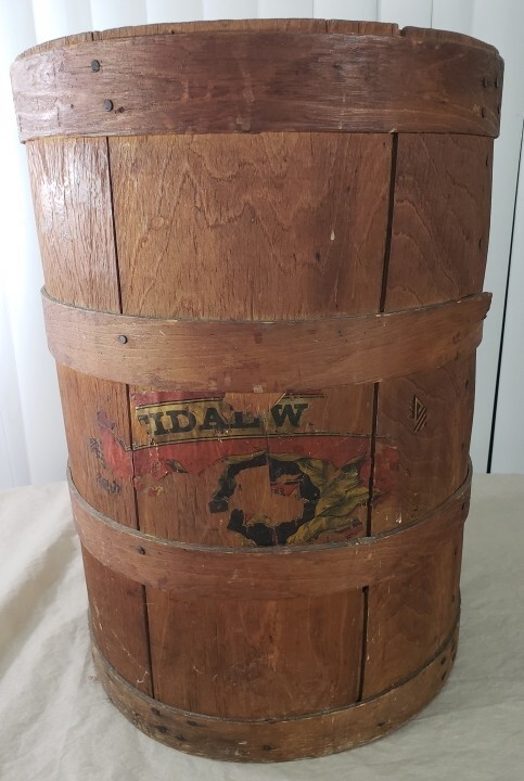 Antique Chewing Tobacco Wood Store Barrel Spaulding Merrick Stewart Ithica 22″