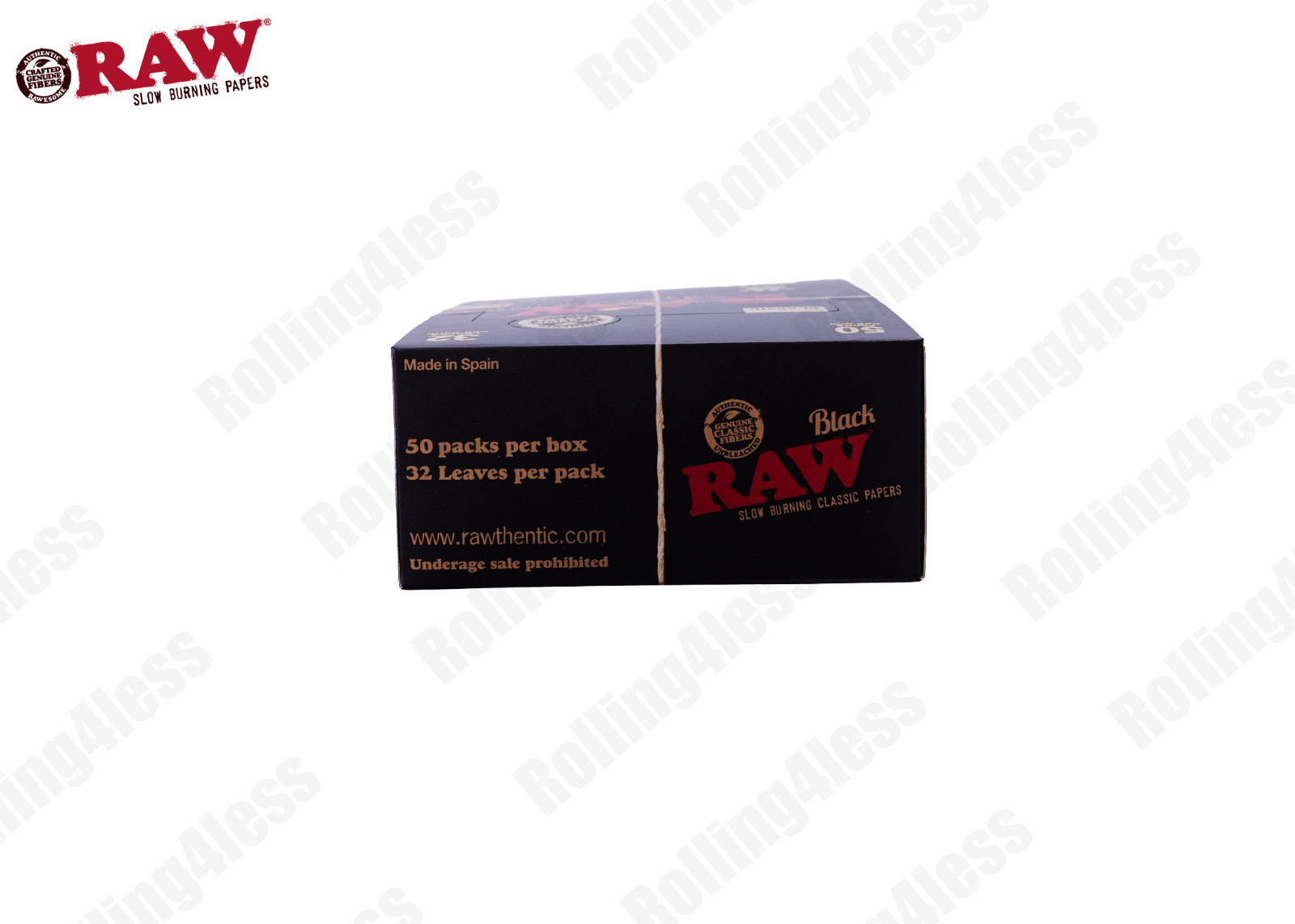 AUTHENTIC Raw Classic Black KINGSIZE SLIM Unrefined Rolling Papers 50 Packs