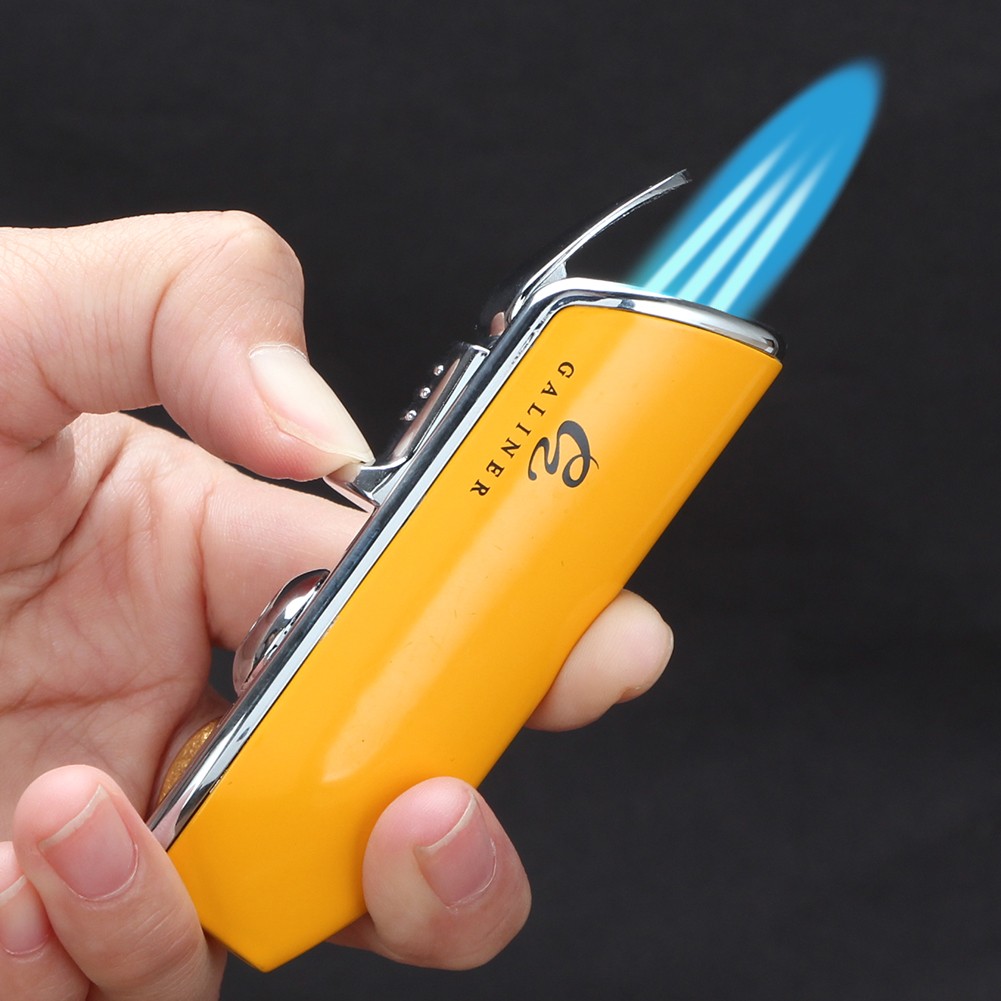Galiner Cigar Lighter Cigarette Triple Jet Flame Refillable Butane Torch Punch