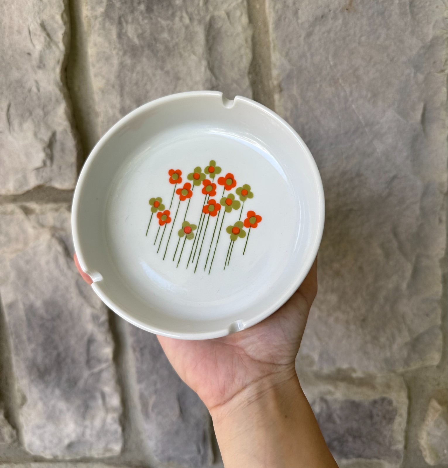 Vintage 70s Ceramic Round Ashtray Catch All Tray Daisy Flower Power Florals