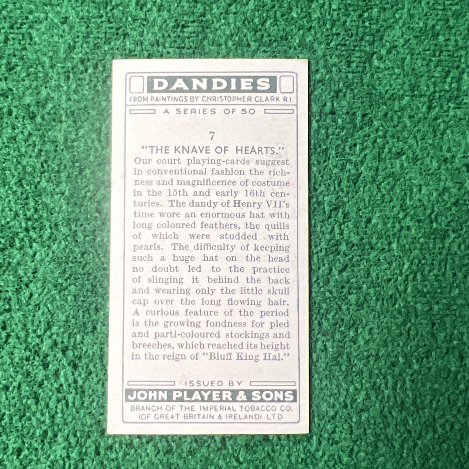 Vintage 1932 John Player & Sons Tobacco Card #7 A 15th Century Dandy Super Sharp