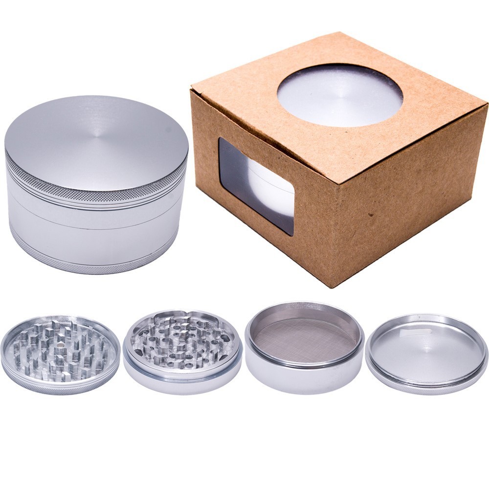 4″ Aluminum Huge 4 Piece Grinder Tobacco Herb Spice Crusher w/ Gift Box Black