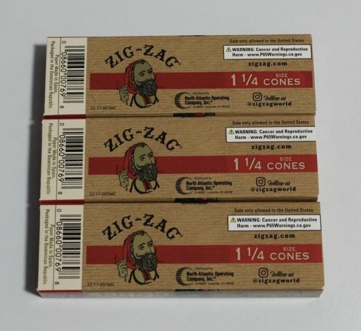 3 Pack- ZIG ZAG UNBLEACHED CONES 1 1/4 SIZE( 6 X3- 18 Total) for tobacco Use.