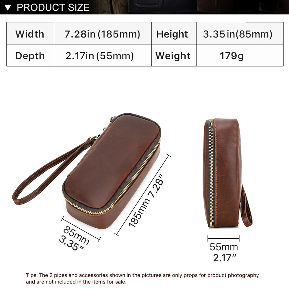 Genuine Leather Tobacco Smoking Pipe Case Lighter Bag Portable 2 Pipes Pouch Bag