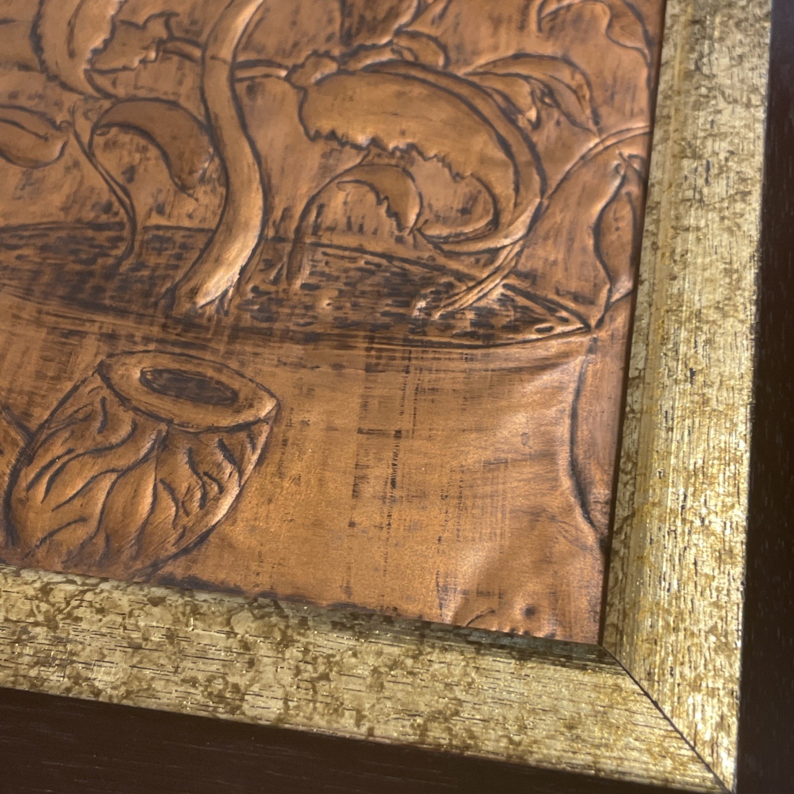 Vintage Signed Hammered Copper Art Smoking Pipe Tobacco Plant Framed Chicago
