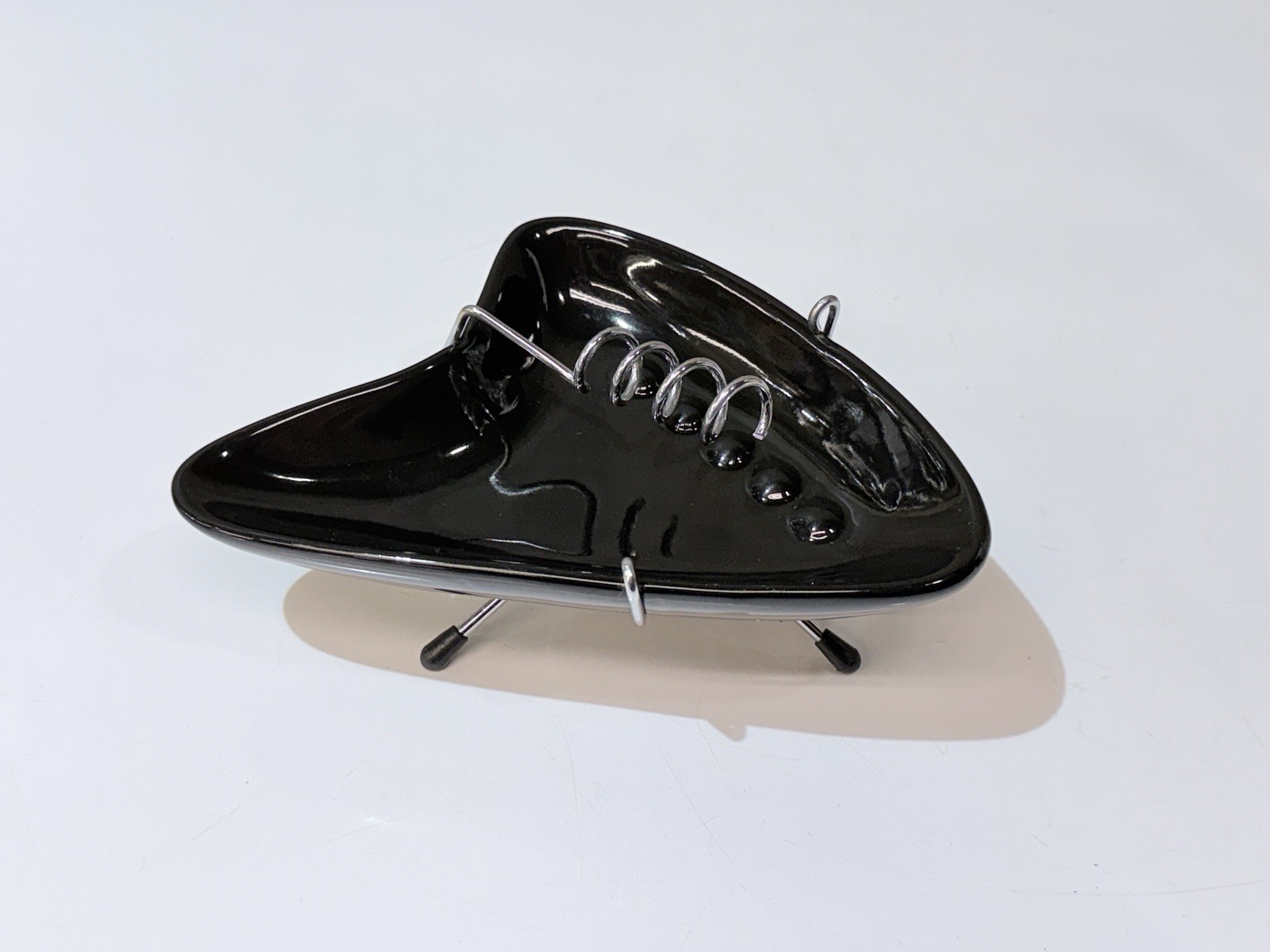 VTG 1950s Boomerang Ashtray Black W / Stand MCM Decor Atomic