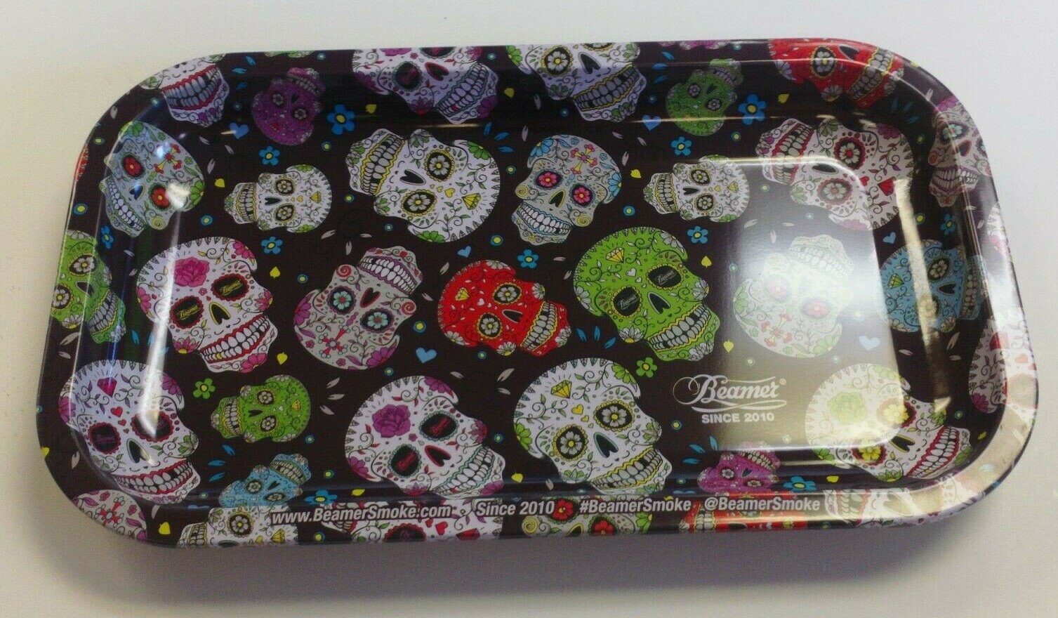 BEAMER SMOKE METAL TRAY DAY OF DEAD/DIA DE LOS MUERTOS SUGAR SKULLS 10.5″x6.25″