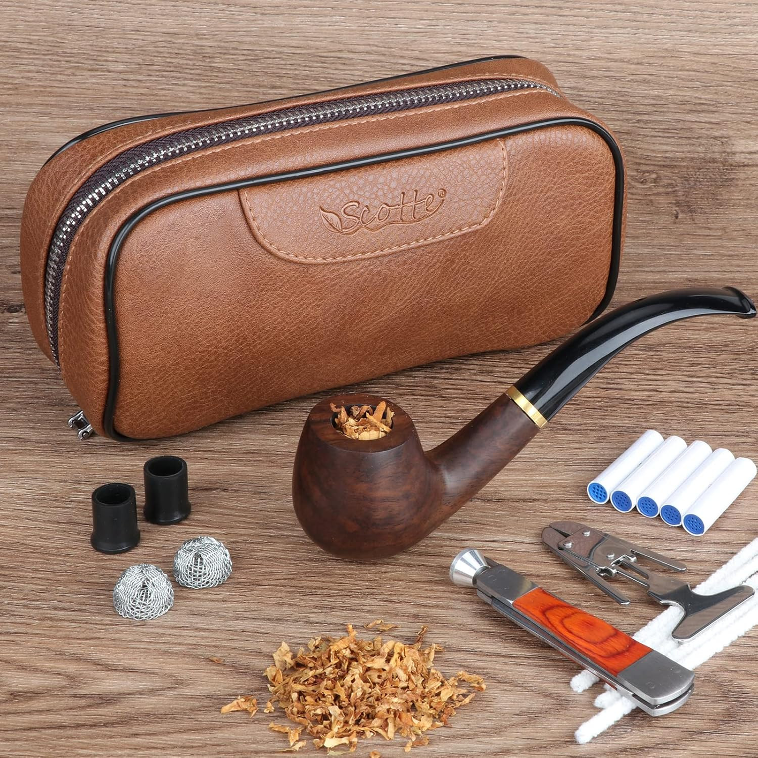 PU Leather Tobacco Smoking Wood Pipe Pouch Case/Bag for 2 Tobacco Pipe and Other