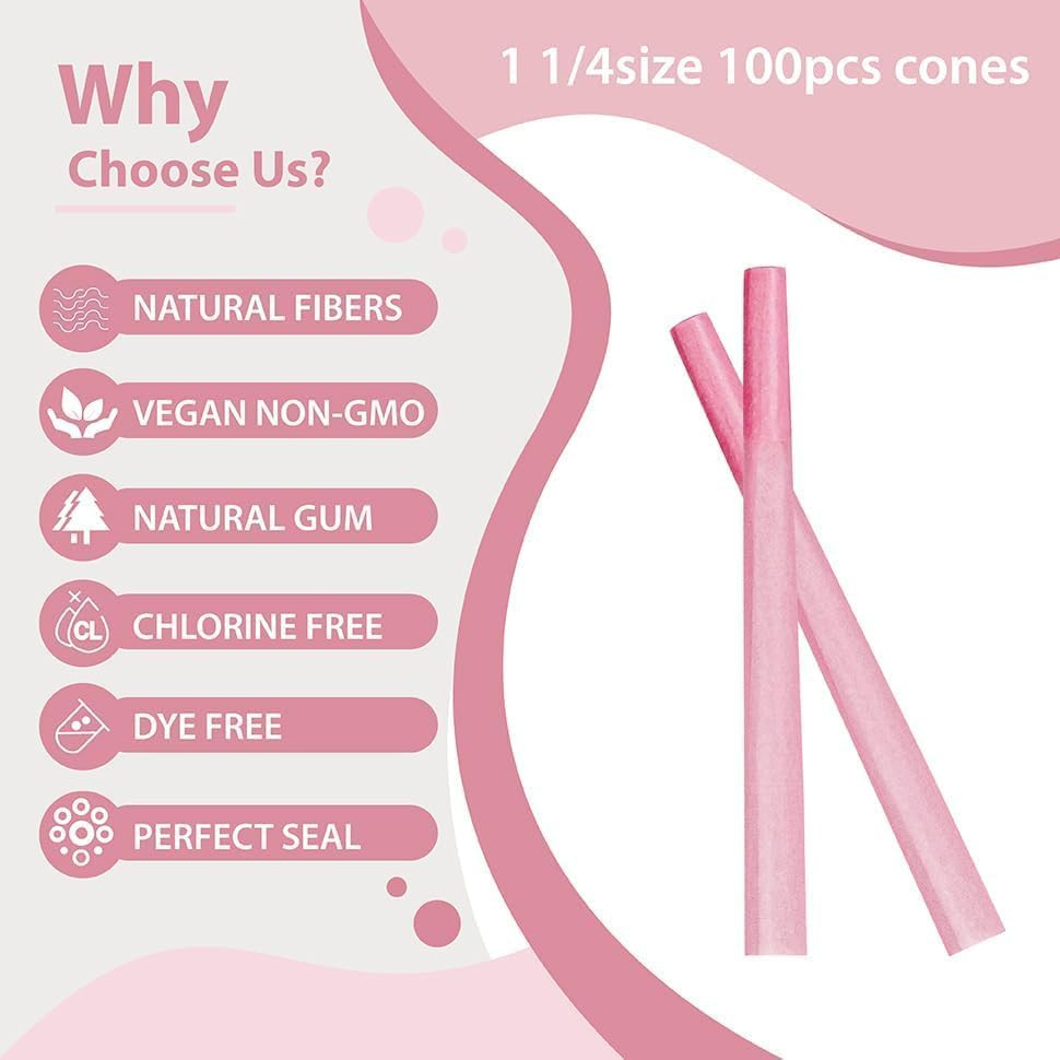 100 PACK Pink Cones Rolling Paper | King Size | 108mm | Pre Rolled Cones with…