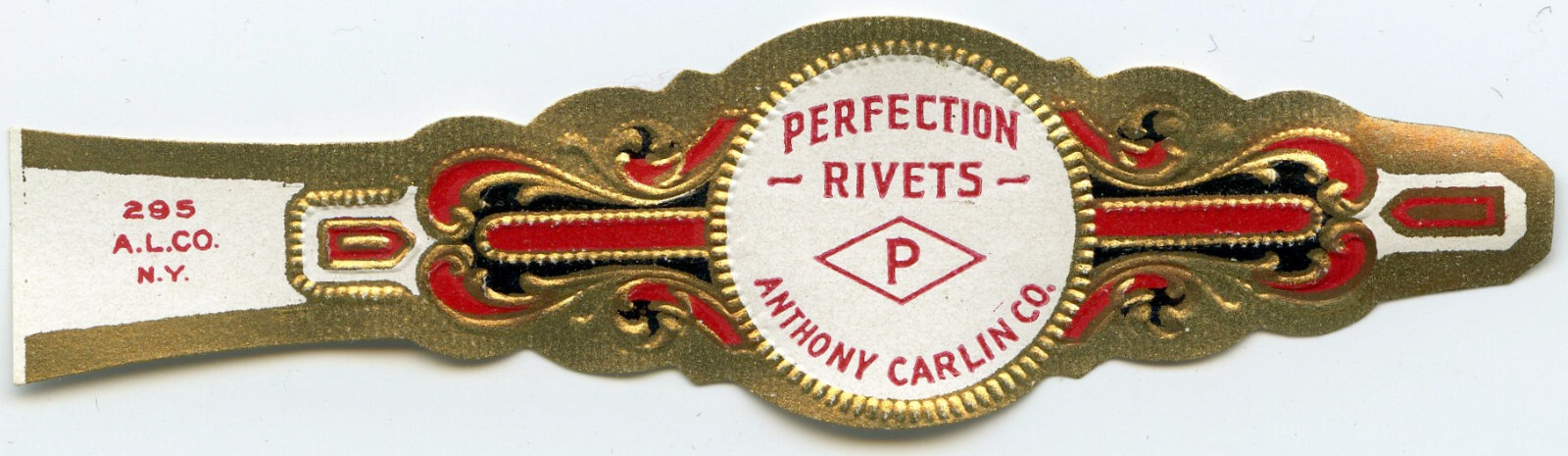 Vintage ANTHONY CARLIN CO. PERFECTION RIVETS N.O.S. CIGAR BAND LABEL S4