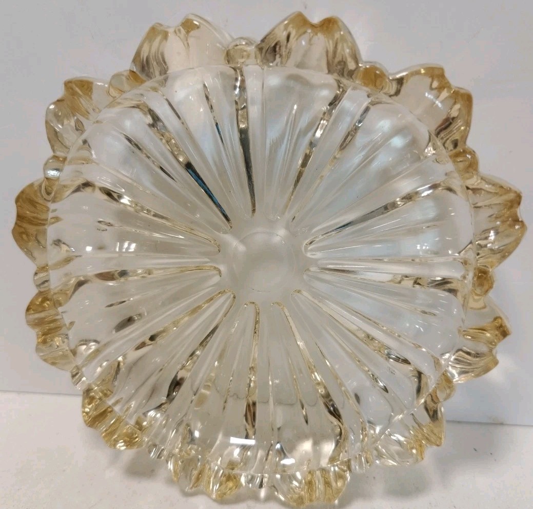 Vintage Mid Century Pressed Glass Ashtray 6 Slot Amber Brown Gold Tint 5.5″