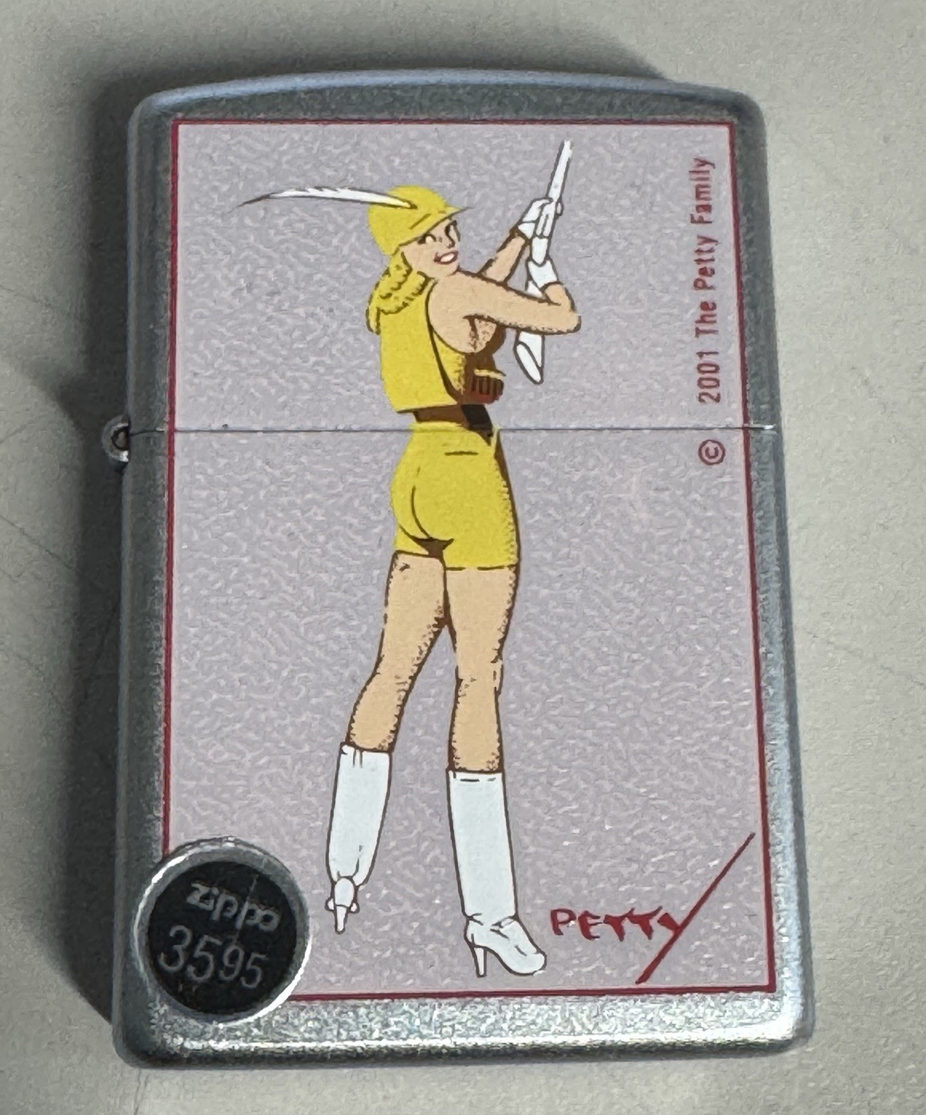 ZIPPO 2000 THE PETTY GIRL SERIES SHARPSHOOTER CHROME LIGHTER SEALED IN BOX C430