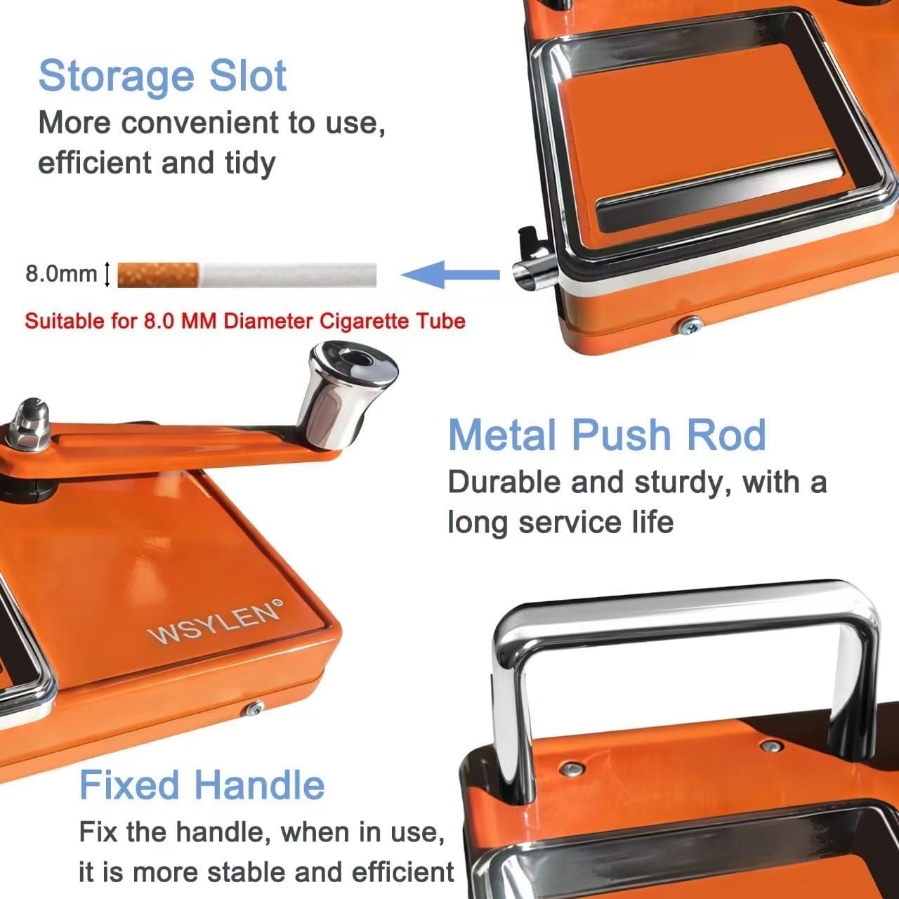 Smooth Handle Orange Cigarette Roller – Perfect for DIY Cigarettes Up to 100MM