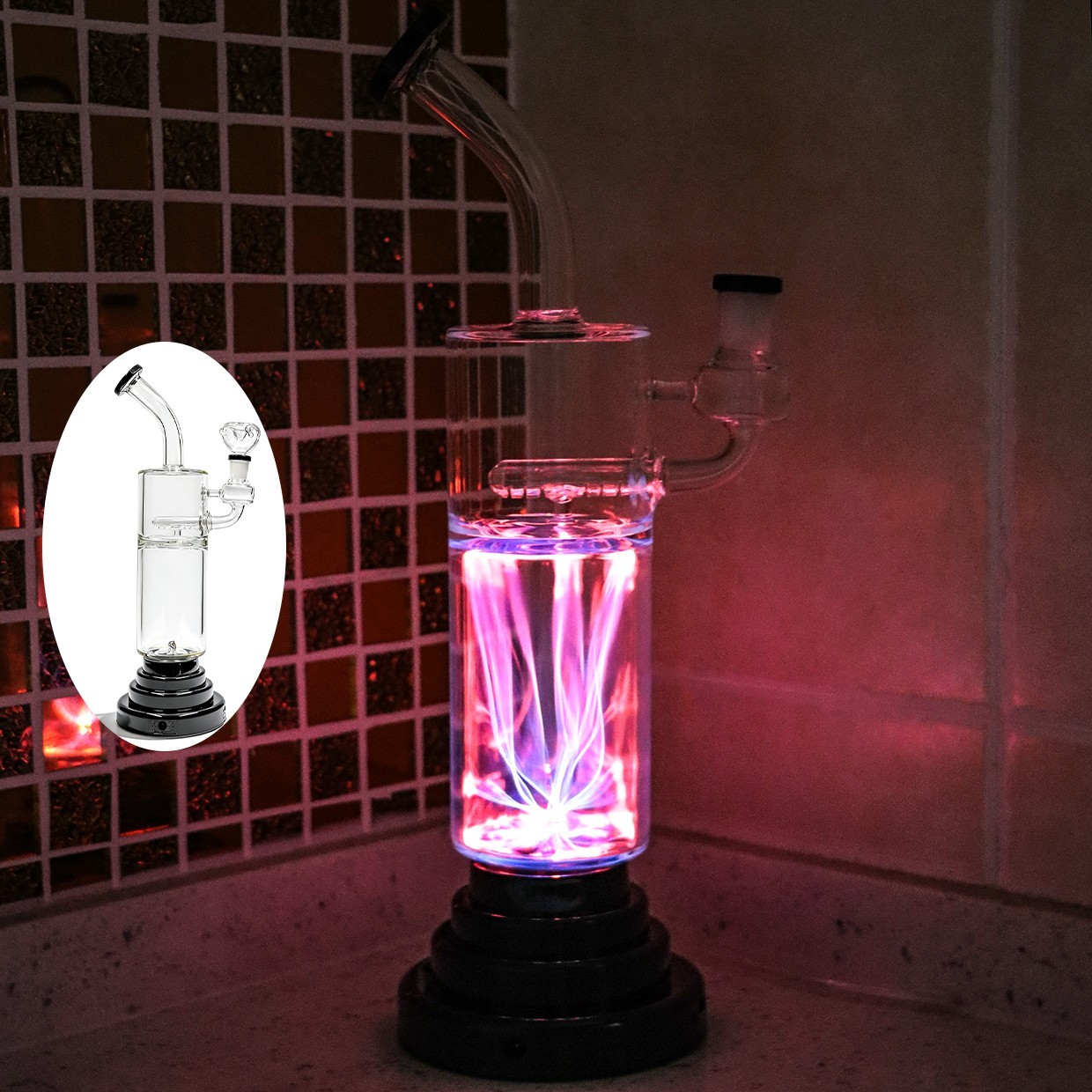 14” Plasma Electric Glass Bong Water Pipes Smoking Bongs W/ 14mm bowl Hookah