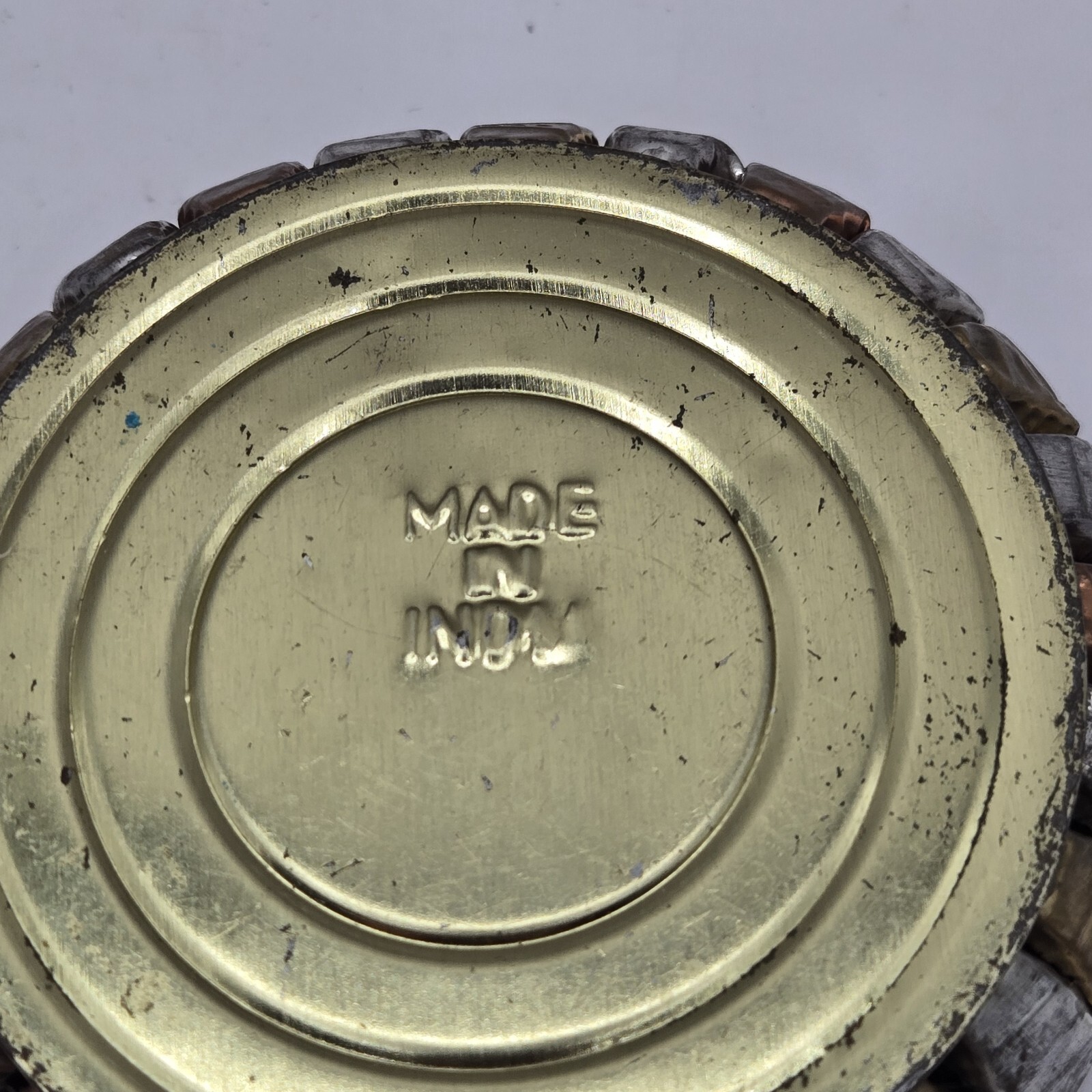 Vintage Pair Of BRASS Tin Art Deco ASHTRAYS 3 Colors Golden Bronze Silver