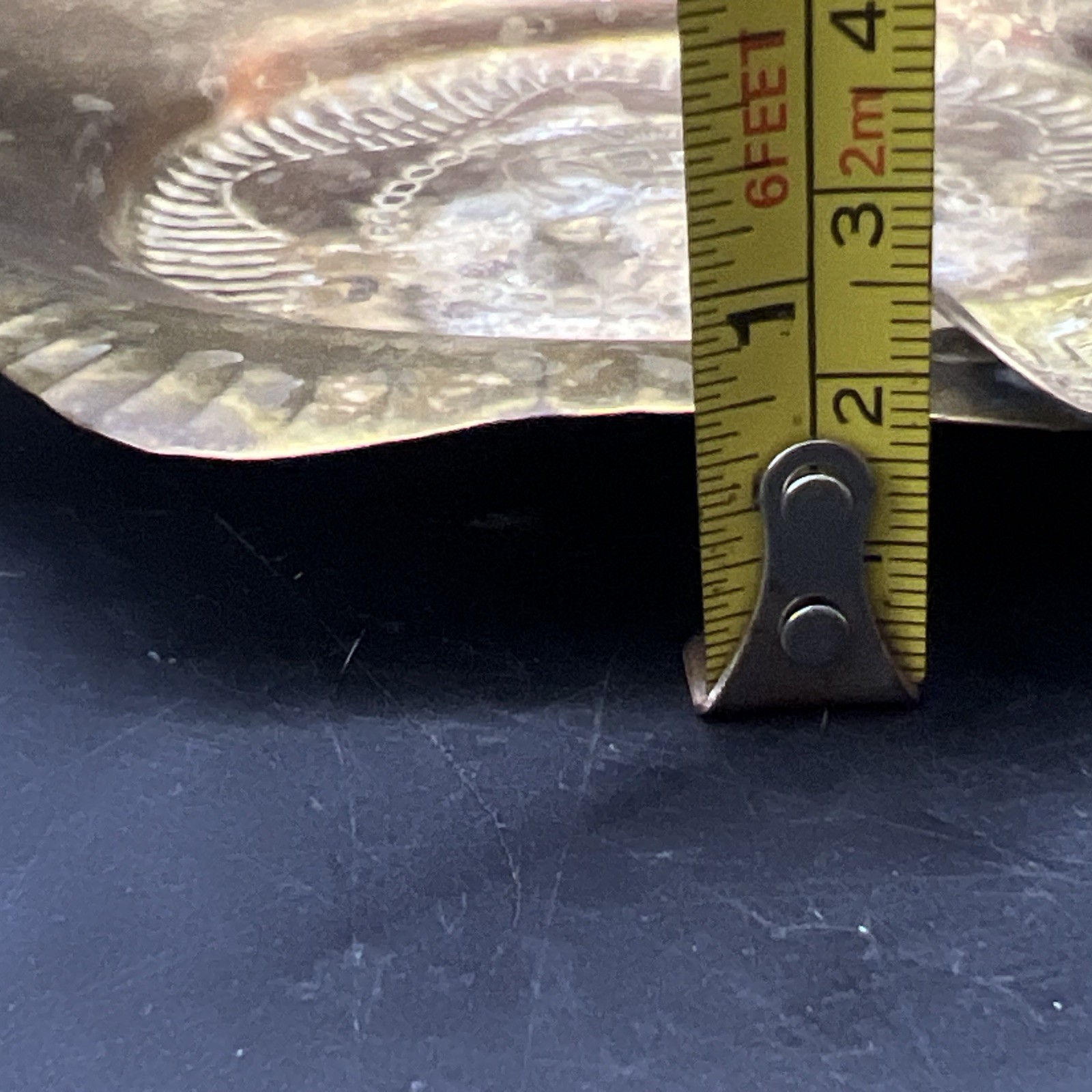 Vintage Colombian Tribal Brass Ashtray Thin Metal Intricate Detail