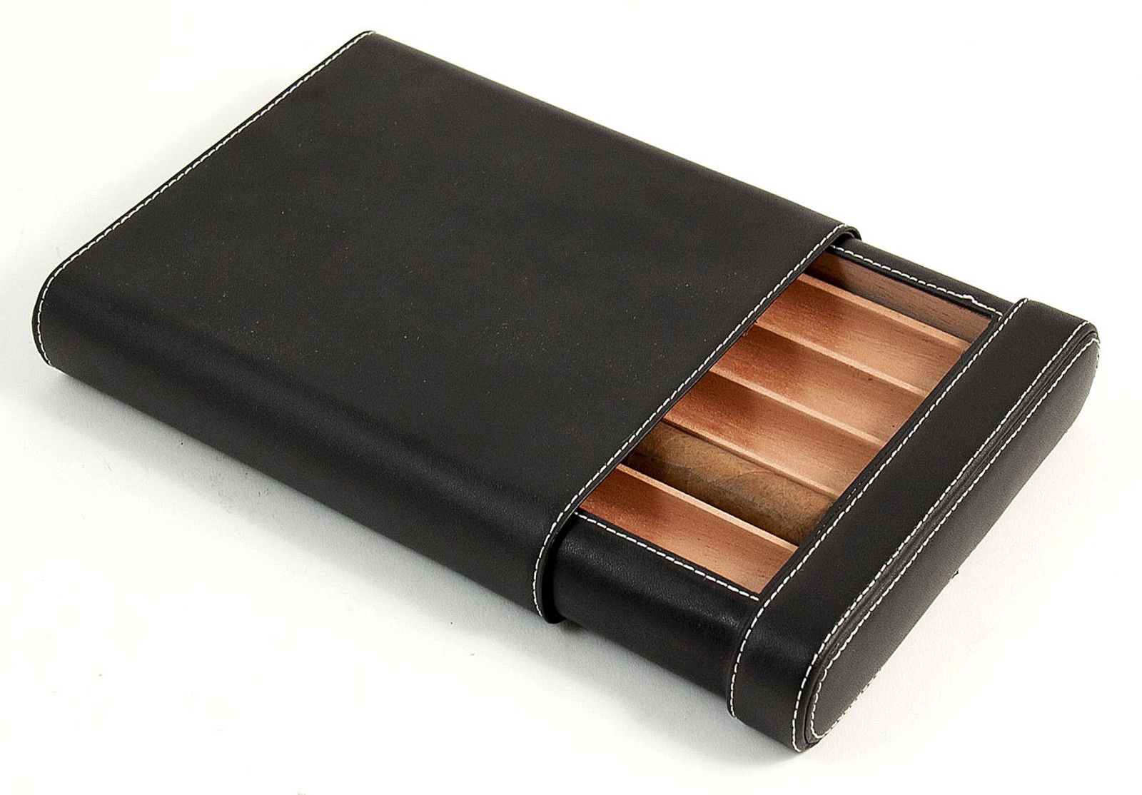 OLD SAN JUAN BLACK LEATHER CIGAR CASE WITH CEDAR LINING