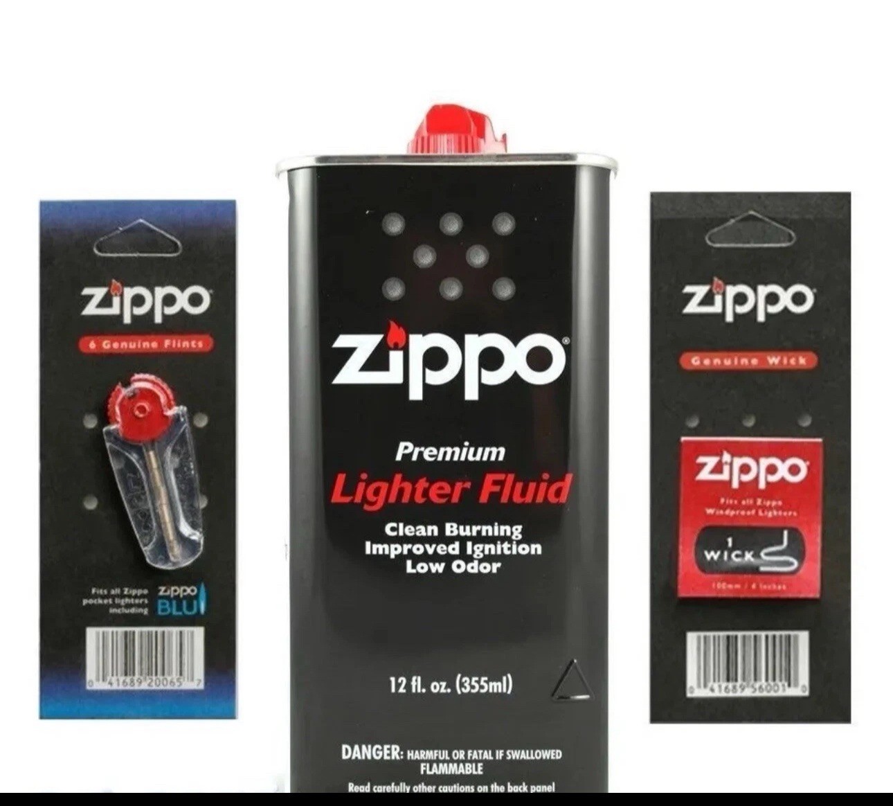 Zippo Lighter 12oz Can Fuel Fluid and Flint & Wick Value Pack Combo Set NEW