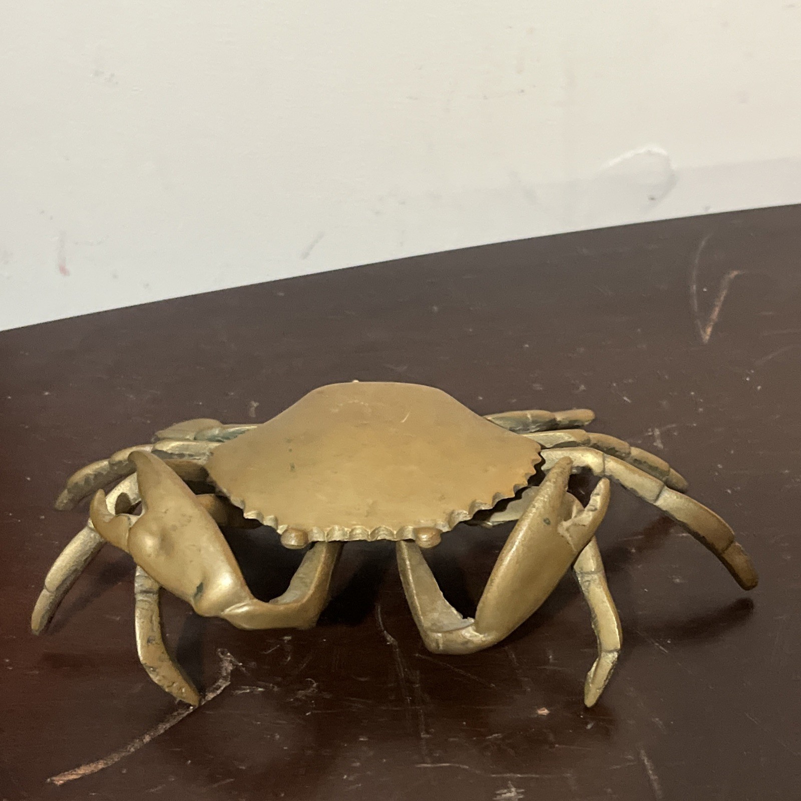 Vintage Hinged Brass Crab Lift Top Trinket Dish Cigarette Ashtray 7 “