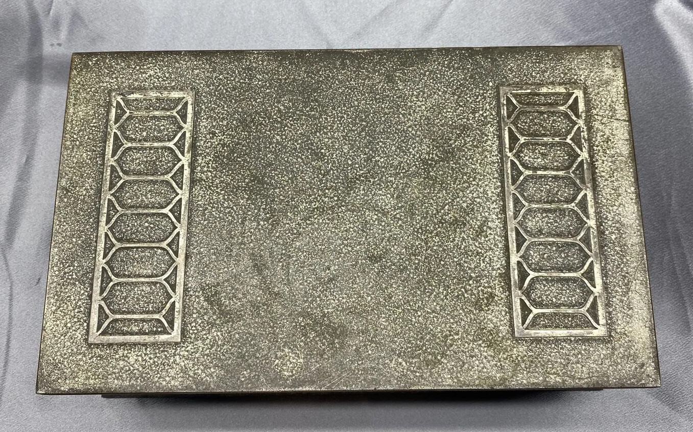 VTG Silvercrest Arts & Crafts Sterling Silver Bronze Decorated Humidor Cigar Box