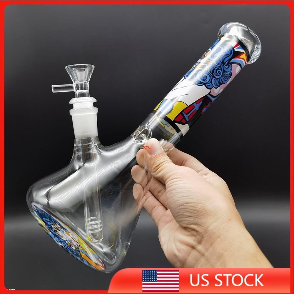 25cm Colorful Print Clear Glass Water Pipe Bong Shisha Hookah Smoking Pipes New